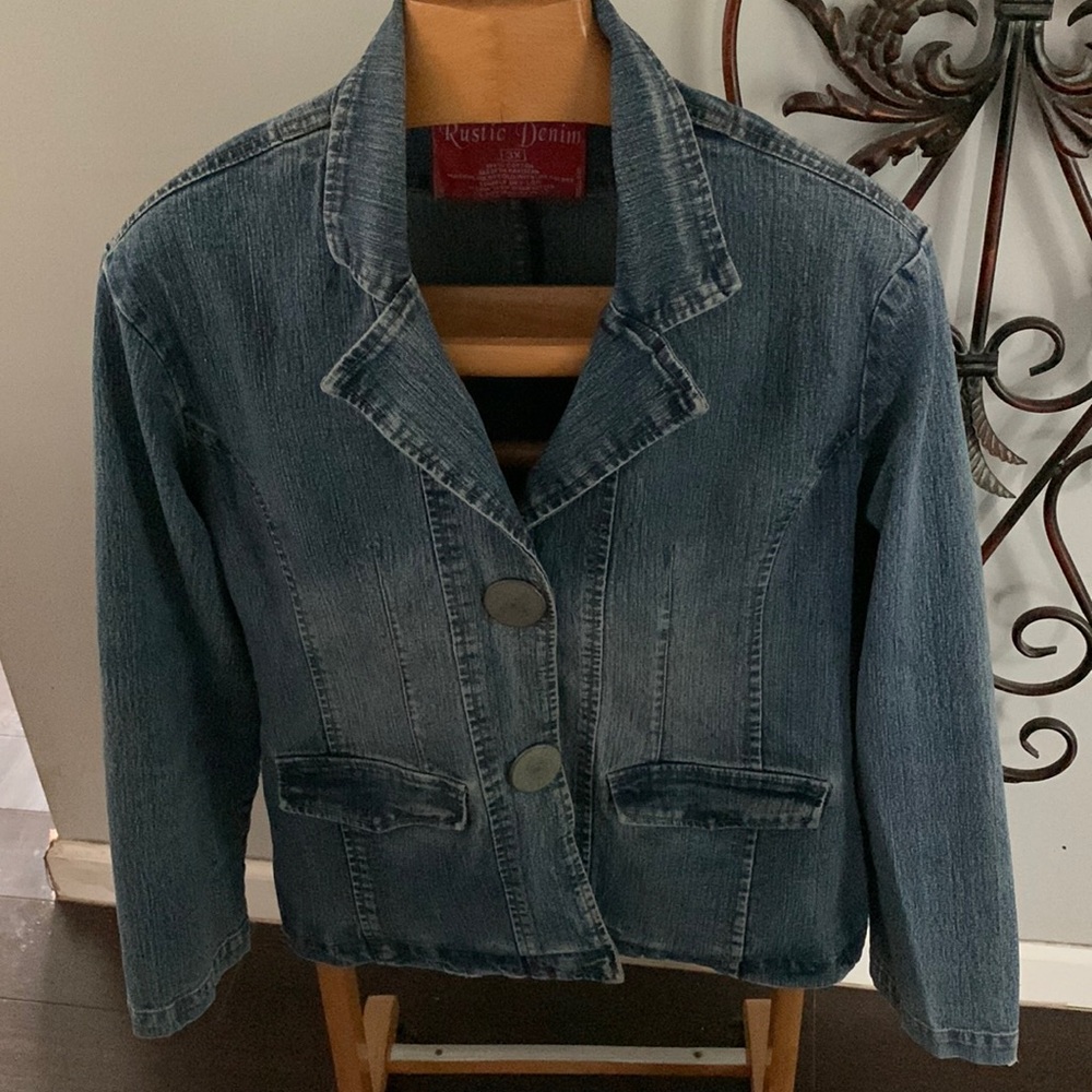Rustic denim jean jacket 3X